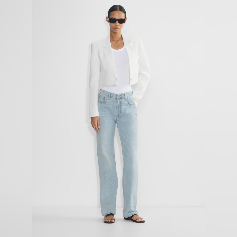 Aritzia Babaton Arbus Linen Cropped White Blazer Jacket Sz 0